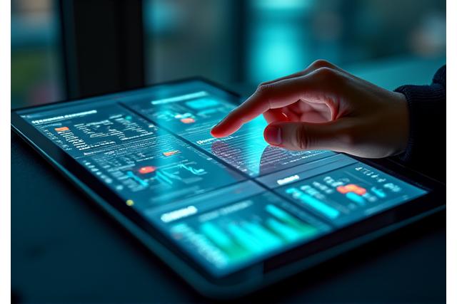 Eine digitale Tafel, die Modetrends und Datenvisualisierungen zeigt
