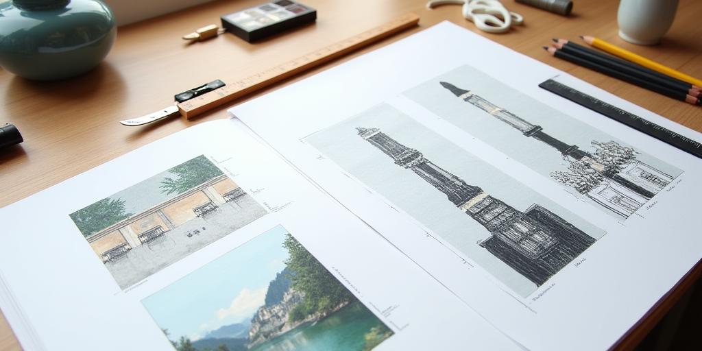 Detailaufnahme von Designskizzen und Moodboards mit alpinen und urbanen Inspirationen